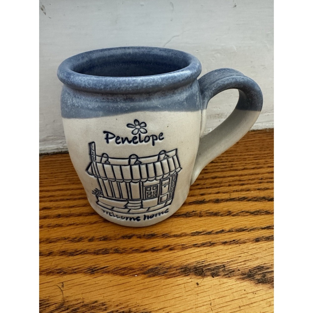 Penelope Cafe NYC Blue Cream Stoneware Mug Lex Ave Cold Mountain Pottery